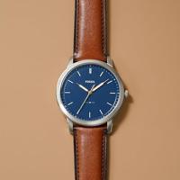 Fossil FS5304 Horloge The Minimalist staal-leder zilverkleurig-blauw-bruin 44 mm - thumbnail