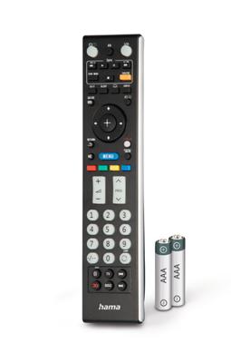Hama Universele afstandsbediening voor LG TV's (infrarood, leerbaar, lichtgevende toetsen, slimme knop, Easy Mode functie, ergonomische hoofdtoetsen, 10 m bereik) zwart