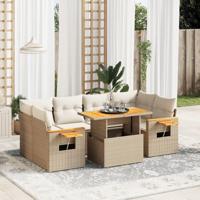 7-delige Loungeset met kussens poly rattan beige - thumbnail
