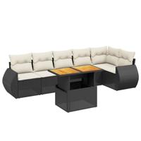 7-delige Loungeset met kussens poly rattan zwart - thumbnail