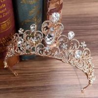 Crystal bruiloft kroon bruid kroon hoofdband accessoires haar juwelen ornamenten (goud wit) - thumbnail
