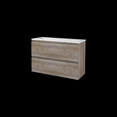 Basic-Line Start 39 Badkamermeubelset - Ondiep - 100 x 39 cm - Greeploos - 2 Lades - Acryl Wastafel - Zonder Kraangat - Scotch Oak