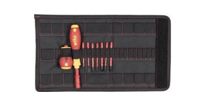 Wiha schroevendraaier en bitset slimvario (rood/geel, sleufkop, pozidriv, plusmin/pozidriv 10-delig incl. opvouwbaar etui)