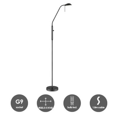 Industrie Vloerlamp - Zwart metalen Staande Lamp - 20.3/20.3/159cm - Inclusief LED G9 Lichtbron 3W 270Lm 2700K - met dimschakelaar - Voor slaapkamer en woonkamer