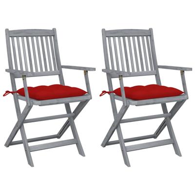 VidaXL Set van 2 klapstoelen met kussens, gemaakt van massief acaciahout.