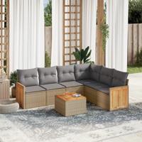 6-delige Loungeset met kussens poly rattan beige - thumbnail
