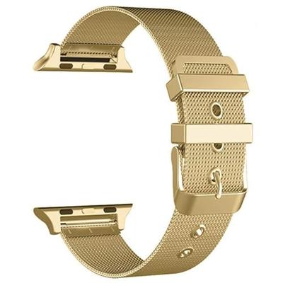 By Qubix - Milanese met gesp bandje - Goud - Compatible met Apple Watch 44mm / 45mm / 46mm / 49mm - Compatible Apple watch bandjes