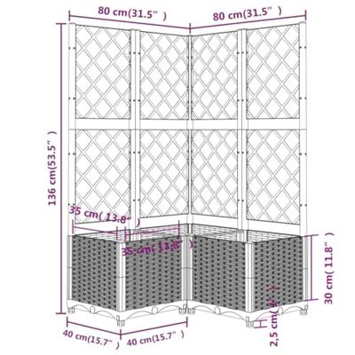 VidaXL Plantenbak met latwerk 80x80x136 cm polypropeen lichtgrijs