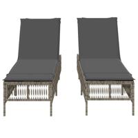 Ligstoelen 2 st met kussens poly rattan grijs - thumbnail