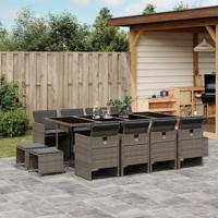 13-delige Tuinset met kussens poly rattan grijs - thumbnail