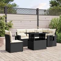 6-delige Loungeset met kussens poly rattan zwart - thumbnail