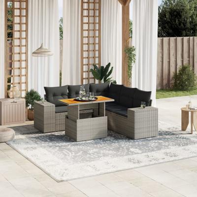 6-delige Loungeset met kussens poly rattan grijs 6-delige Loungeset met kussens poly rattan grijs
