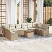 Tuinbankenset met kussen 11 pcs Beige poly rattan - thumbnail