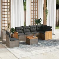 7-delige Loungeset met kussens poly rattan grijs - thumbnail