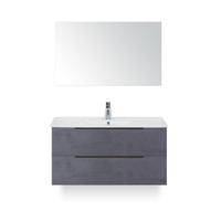 Seville Badmeubelset 100 cm - Beton Antraciet Edge greep - Wastafel Enjoy - met Spiegel - thumbnail