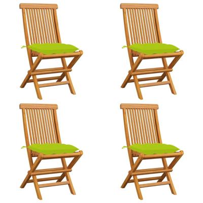Tuinstoelen 4 st met heldergroene kussens massief teakhout