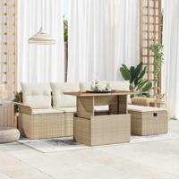 Tuinbankenset met kussen met opslag 6 pcs Beige poly rattan - thumbnail