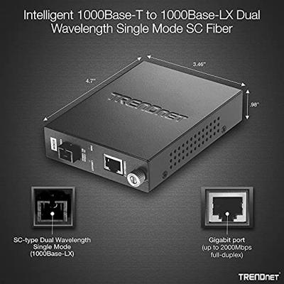 TRENDnet Intelligent 1000Base-T naar 1000Base-LX Single Mode SC-glasvezelconverter met dubbele golflengte (40 km/24,85 mijl), TFC-1000S40D5