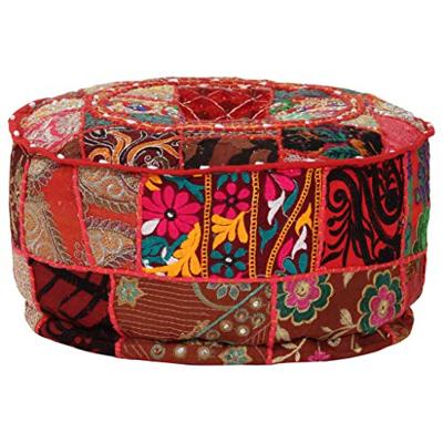VidaXL Poef patchwork rond handgemaakt 40x20 cm katoen rood VidaXL Poef patchwork rond handgemaakt 40x20 cm katoen rood