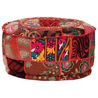 Poef patchwork rond handgemaakt 40x20 cm katoen rood - thumbnail