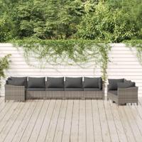 8-delige Loungeset met kussens poly rattan grijs - thumbnail