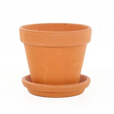 Terracotta pot met schotel (oranje) - P 17 cm