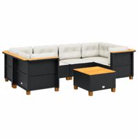 7-delige Loungeset met kussens poly rattan zwart - thumbnail