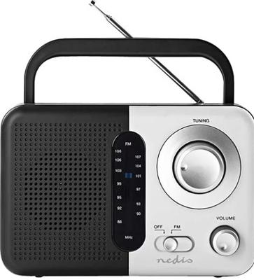 Nedis FM-Radio | Draagbaar Model | FM | Batterij Gevoed / Netvoeding | Analoog | 2.4 W | Zwart-Wit Scherm | Koptelefoonoutput Nedis FM-Radio | Draagbaar Model | FM | Batterij Gevoed / Netvoeding | Analoog | 2.4 W | Zwart-Wit Scherm | Koptelefoonoutput