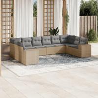10-delige Loungeset met kussens poly rattan beige - thumbnail