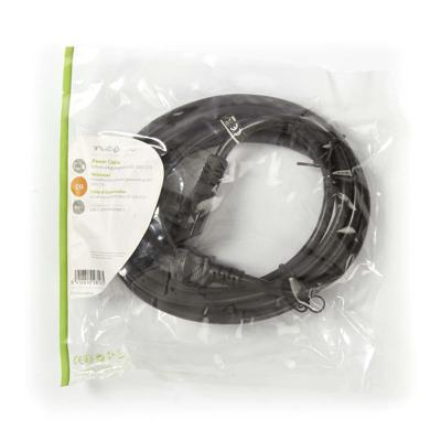 Stroomkabel | Type F (CEE 7/7) Male | IEC-320-C13 | Gehoekt | Recht | Vernikkeld | 3.00 m | Rond | PVC | Zwart | Envelop