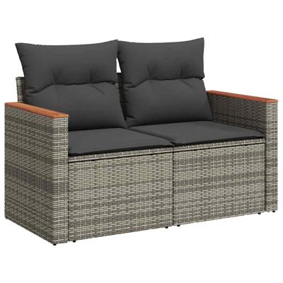 6-delige Loungeset met kussens poly rattan acacia grijs