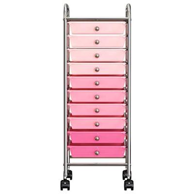 VidaXL Opbergtrolley met 10 lades mobiel kunststof ombre roze