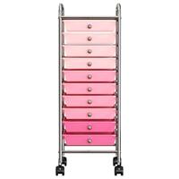 VidaXL Opbergtrolley met 10 lades mobiel kunststof ombre roze - thumbnail