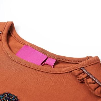 Kindershirt met lange mouwen met woord in glitters 116 cognackleurig
