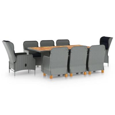 9-delige Tuinset met kussens poly rattan lichtgrijs