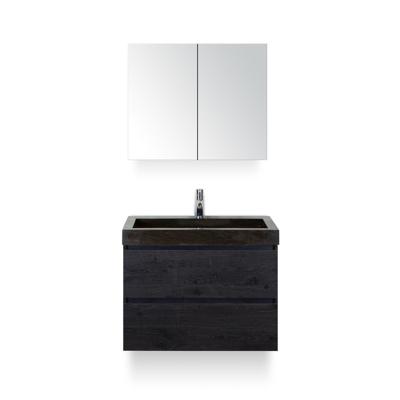 Maxx XL Badmeubelset 80 cm - Black Oak - Wastafel Lucca 1 kraangat - met Spiegelkast