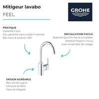 Grohe Wastafelkraan Feel 1-gats L-size met Hoge Draaibare Uitloop Chroom - thumbnail