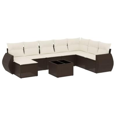 9-delige Loungeset met kussens poly rattan bruin