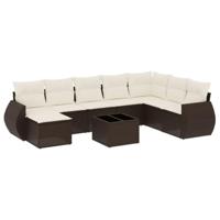 9-delige Loungeset met kussens poly rattan bruin - thumbnail