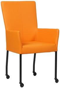 Feloranje leren moderne eetkamerstoel Deal - met armleuning poot vierkant zwart met wiel - Hermes Leer Arancio (feloranje leer)