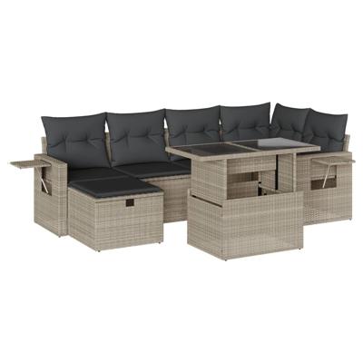 7-delige Loungeset met kussens poly rattan lichtgrijs