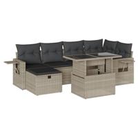 7-delige Loungeset met kussens poly rattan lichtgrijs - thumbnail
