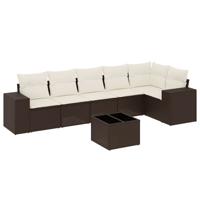 7-delige Loungeset met kussens poly rattan bruin - thumbnail
