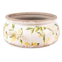 Clayre & Eef Bloempot Ø 23x10 cm Geel Keramiek Citroen Bloempot - thumbnail