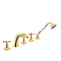 Badrandkraan Tres Clasic Mengkraan Gebogen Incl. Omstelknop en Handdouche Goud - thumbnail