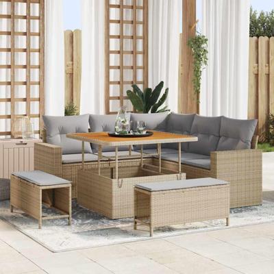 Tuinbankenset 8 pcs Beige poly rattan