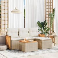 5-delige Loungeset met kussens poly rattan beige - thumbnail