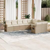 9-delige Loungeset met kussens poly rattan beige - thumbnail