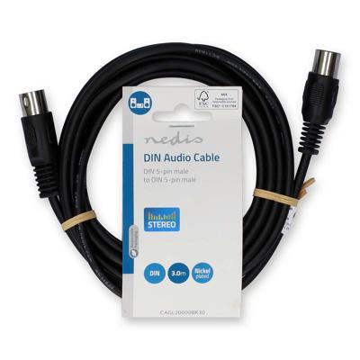 DIN-Audiokabel | DIN 5-Pins Male | DIN 5-Pins Male | Vernikkeld | 3.00 m | Rond | PVC | Zwart DIN-Audiokabel | DIN 5-Pins Male | DIN 5-Pins Male | Vernikkeld | 3.00 m | Rond | PVC | Zwart