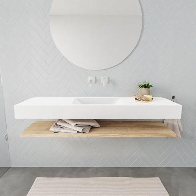 Aqua Splash Badkamermeubel AQS Ibiza 150 cm met Washed Oak Planchet Solid Surface Wastafel Mat Wit - Badmeubel Ibiza 150 cm Washed Oak Planchet Solid